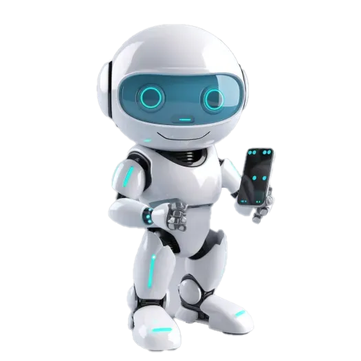 a robot holding a cell phone