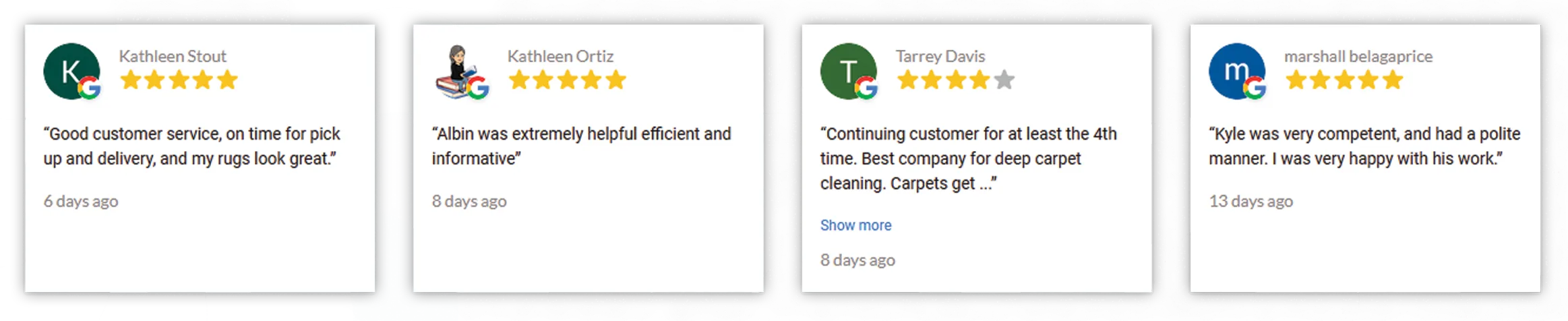 online reviews as displayed on a website